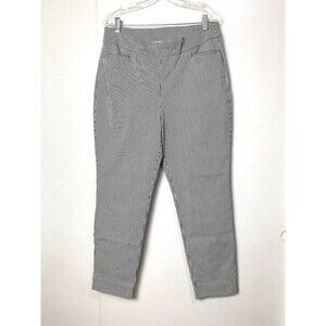 Chico's Dress Pants Women's Size 2R 12 L Navy Blue White Pinstripe  Stretch